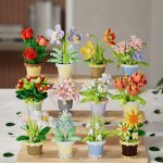 Flower Potted Assembly Collage Building Blocks Toys Creative Gift Desktop Decoration Halloween Christmas Gift