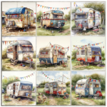 Tear Resistant Deco Print Cosy Caravans 9'S