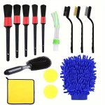 14PCS SET Car Cleaning Supplies Air Conditioning Brush Ultra-fine Fiber Towel Tire Brush