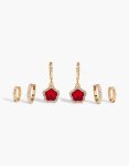 Goldair Gold Red Cubic Zirconia Flower Huggie Earrings 3-PACK