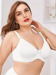 Plus Size Bow Front Solid No Padded Bra Women's Plus Full Coverage Slight Stretch Elegant Bralette