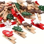 20-PACK MINI Wooden Christmas Clips - Wood Pegs With Holiday Designs For Photo Hanging Wedding Decor Party Favors Christmas Tree