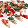 20-PACK MINI Wooden Christmas Clips - Wood Pegs With Holiday Designs For Photo Hanging Wedding Decor Party Favors Christmas Tree Gloves Reindeer & Snowflakes