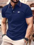 White Crocodile Sticker Print Men's Golf T-Shirt Breathable Comfortable Casual Short Sleeve Polyester Button Slight Stretch For 