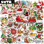 Gutbd 50PCS Christmas Day Vibe Creative Doodle Cartoon Sticker Diy Water Bottle Laptop Phone Case Tablet Guitar Helmet Desktop W
