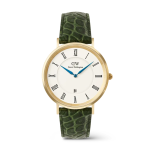 Classic Roman Numerals Date Dark Green Croc Belly Gold