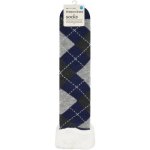 Clicks Argyle Sherpa Slipperswith Gel Pads Navy & Grey