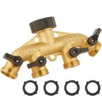 4 Way Heavy Duty Brass Garden Hose Splitter Solid 3 4 Inch Water Hose Splitter Hose Bib Splitter Faucet Splitter Hose Spigot Ada