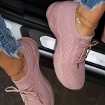 Women's Solid Color Sneakers Breathable Lace Up Low Top Sports Shoes Lightweight Outdoor Running Trainers