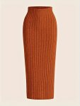 Solid Rib Knit Bodycon Skirt Elegant High Waist Maxi Skirt Women's Clothing