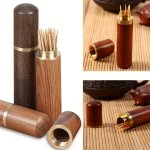 1PC Toothpick Holder Jar Portable Sandalwood Toothpick Storage Holder Handcrafted Toothpick Wooden Storage Box Needle Case Kitch