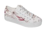 Ladies Fashionable Synthetic Uppers Floral Sneaker - White & Pink