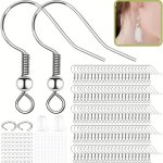 300PCS Silver Color Earring Making Kit With Earring Hooks Accessories Fish Hooks Open Jump Rings Rubber Earring Backs For Diy Ea