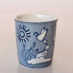 Ceramic Blue & White Beaker Tiger Moon Design 8.5X7.5CM
