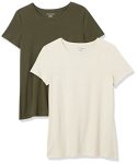 Amazon Essentials Women's Regular-fit Short-sleeve T-Shirt Crewneck And V-neck Options Pack Of 2 Oatmeal Heather olive Medium