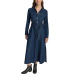 Self Belt Dress With Side Slits -denim