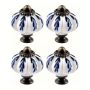 Decor 4 Hand Painted Ceramic Cabinet Doorknobs With Blue Leaf Pattern