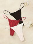 3PCS Solid Simple Thongs Comfy & Breathable Intimates Panties Women's Lingerie & Underwear
