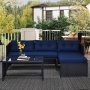 3 Piece Patio Furniture Set Rattan Outdoor Sofa Set With Chaise Lounge & Loveseat Soft Cushions Tempered Glass Table L-shaped Sectional Couch Blue