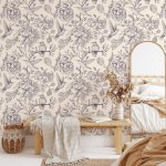 1PC Botanical Peel And Stick Wallpaper Elegant Floral And Bird Design Vinyl Waterproof Removable Home Decor Wall Art For Living