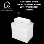 Santorini White Double Drawer Vanity With White Basin - 600MM