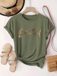 Plus Size Beautiful Letter Print T-Shirt Casual Crew Neck Short Sleeve T-Shirt Women's Plus Sizeclothing