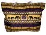 Fino Maxi Canvas African Elephant Design Beach Bag - Beige & Brown