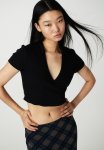 Wrapover Ribbed Top - Black