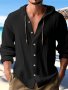 Chic Design Men's Solid Color Hooded Long Sleeve Button Up Coat Shirt Casual And Trendy Pure Cotton Hoodie Jacket For Spring And Autumn Daily