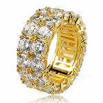 Topgrillz Rings For Men - Men's 14K Gold Plated Brass Chunky Faux Diamond Band Ring For Women Unisex 9MM - 2 Rows Cubic Zirconia