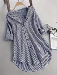 Striped Button Front Shirt Casual Long Sleeve Shirt For Spring & Summer Women's Clothing