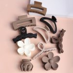 10PCS Trendy Solid Color Frosted Hair Claw Clips Hollow Out Rectangular Hair Grab Clips Flower Shaped Ponytail Holders For Women