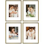 Golden State Art 9X12 Picture Frames With Mat For 6X8 Photos - Set Of 4 Premium Real Glass Aluminum Frames For Wall Or Tabletop