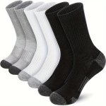3 Pairs Of Men's Color Block Mid Crew Sport Socks Sweat-absorbing Comfy Breathable Socks For Men's Basketball Training Running O