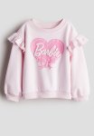 Frill-trimmed Printed Sweatshirt - Light Pink & Barbie