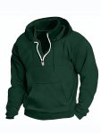Simple Half Zip Hoodie With Kangaroo Pocket Men's Casual Pullover Hooded Sweatshirt