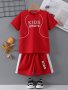 2pcs Boy's Letter Print T-Shirt And Shorts Set Casual Quick Drying Breathable Short Sleeve Top And Pants For Summer Kids Children