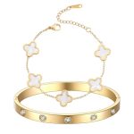 Ticvrss 18K Gold Plated Clover Bracelet Gold Love Bangle Set For Women Stackable Cute Fashion Simple Friendship Bracelet Lucky B