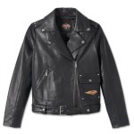 Women’s 120TH Anniversary D-pocket Biker Leather Jacket – Black