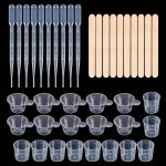 40PCS Epoxy Resin Casting Tools Kit Including 10PCS 30ML Measuring Cups 10PCS Plastic Droppers 10PCS Wooden Sticks 10PCS Mixing