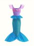 Mermaid Inspired Girls Contrast Mesh Fishtail Princess Dress - Ideal For Halloween Party Birthday Fancy Dressed-up Performance