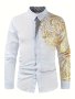 Men's Casual Long Sleeve Fashionable Golden Tribal Pattern Print Shirt Slim Fit Dress Shirt For Party/evening Out