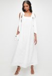 Textured Midi Swing Dress With Bows - White