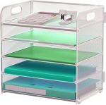Letter Tray Paper Organizer 5-TIER Desk Organizer File Organizer Paper Holder With Handle Metal Desktop Document Shelf Tray Offi