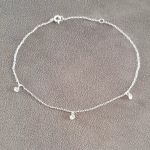 Minette 925 Sterling Silver 3 Stone Ankle Chain Dainty Size 19-22CM Adjustable