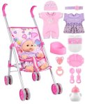 Gagaku Baby Doll Stroller Playset With 12-INCH Doll & Accessories Foldable Lightweight Toy Stroller For Toddler Girls Kids Ages