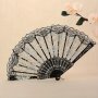 Rose Floral Silky Lace Fan Dance Performance Fan Elegant Handheld Vintage Fan