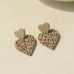Heart Shape Coffee Color Leopard Pattern Dangle Earrings Bohemian Pastoral Style Polymer Clay Texture Adorable Female Gift
