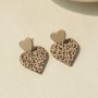 Heart Shape Coffee Color Leopard Pattern Dangle Earrings Bohemian Pastoral Style Polymer Clay Texture Adorable Female Gift