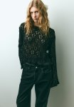 Frill-trimmed Pointelle-knit Jumper - Black
